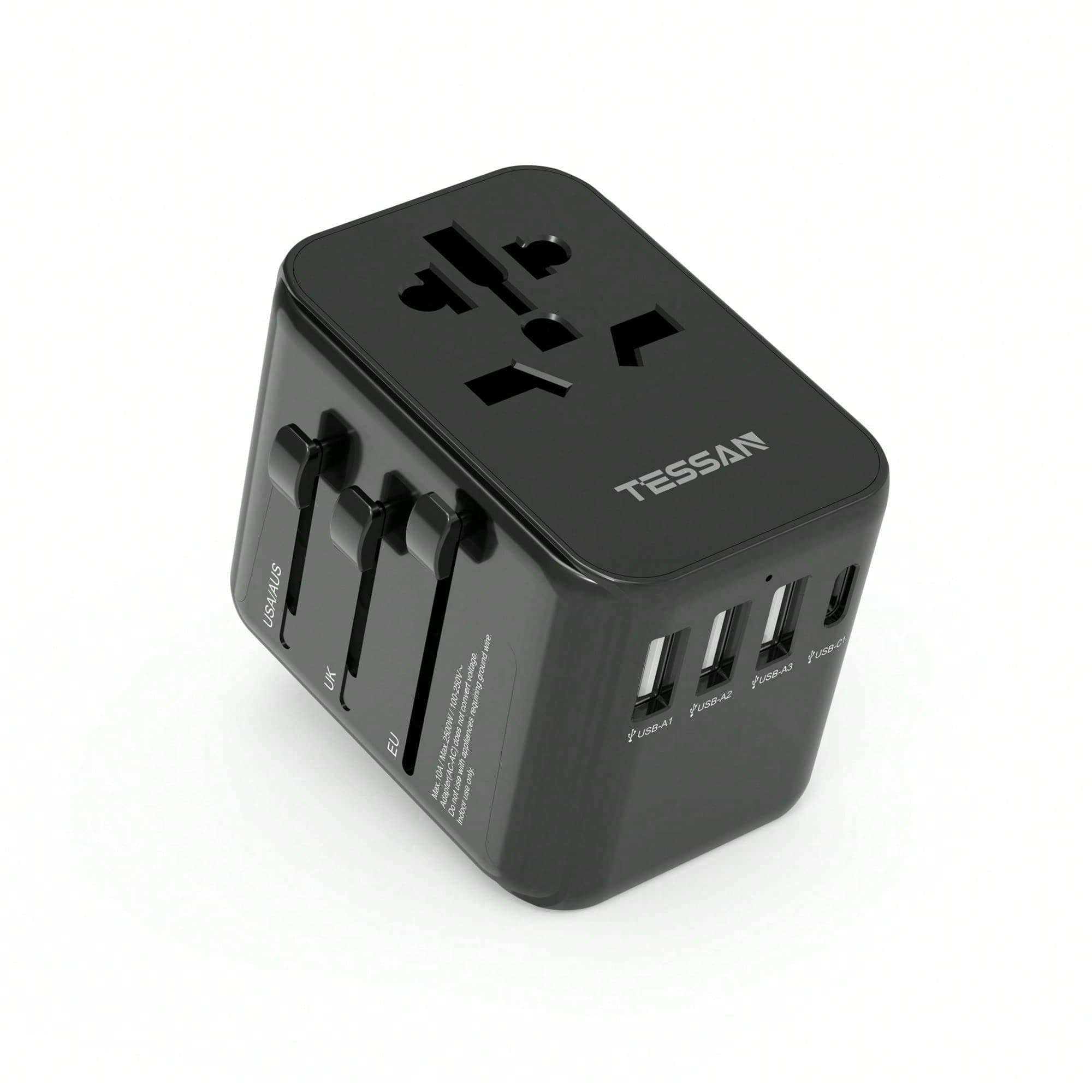 TESSAN Adaptateur Voyage Universel, Adaptateur Prise Universelle avec 3 USB et 1 USB C, Adaptateur de Voyage 2500W Prise Adaptateur Universel France
