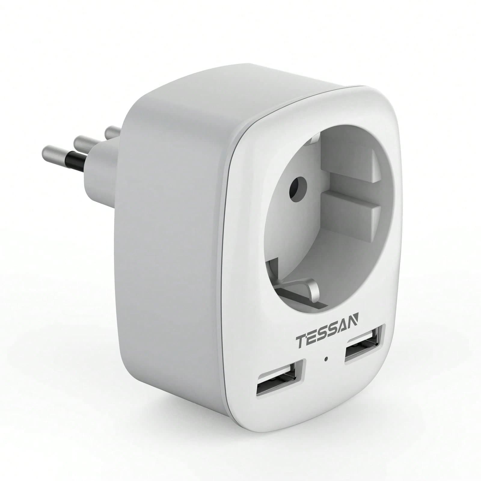 TESSAN Adaptateur Prise Italie France, Adaptateur de Voyage Italienne avec 2 USB, Adaptateur Prise France vers Italie pour Italie, Chili, Uruguay,