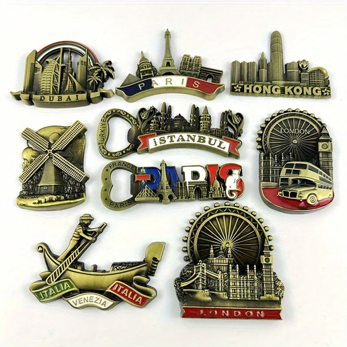 1 pièce Aimants de réfrigérateur en métal Pays, Souvenirs touristiques, Istanbul, Paris, France, Ouvre-bouteille, Pays-Bas, Dubaï, Pays-Bas,